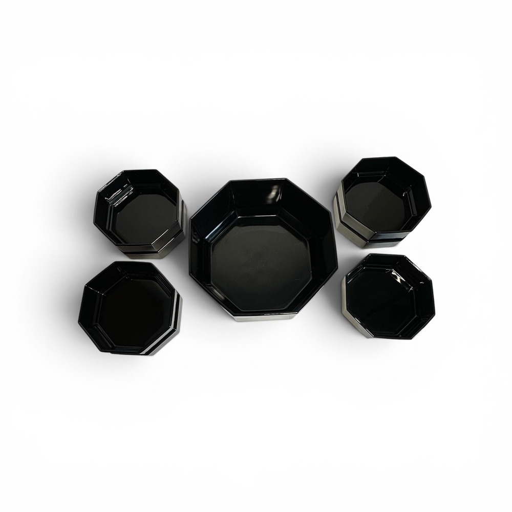 Arcoroc Octime Bowl Set Black 8 pc Octagonal Glass France 1980s